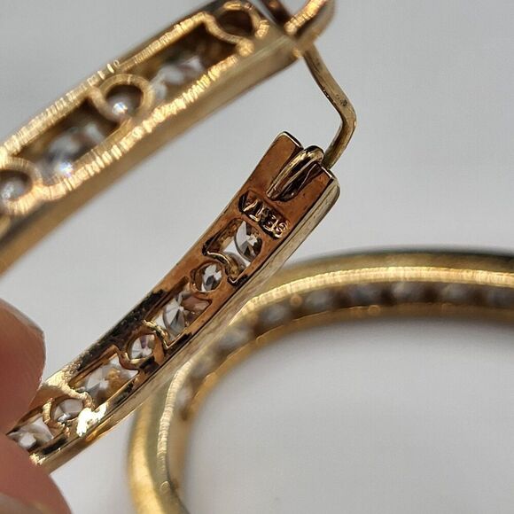 SETA Gold tone Hoop Crystal Inset Earrings 1.25in - Picture 5 of 6